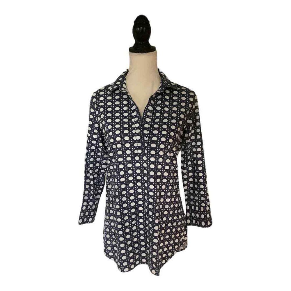 Vineyard Vines Relaxed Fit Tunic XS EUC‎ Dk Blue & White Linen Blend